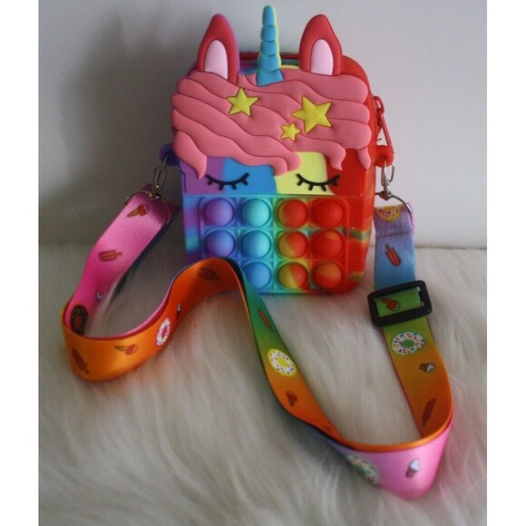 Big Pop Unicorn Purse Small Bag Push Bubble Fidget Toy Gift Kids Rainbow New - Picture 1 of 6